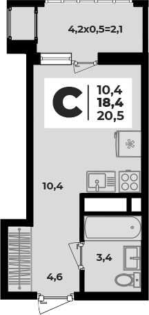 Студия · 18.4 м²