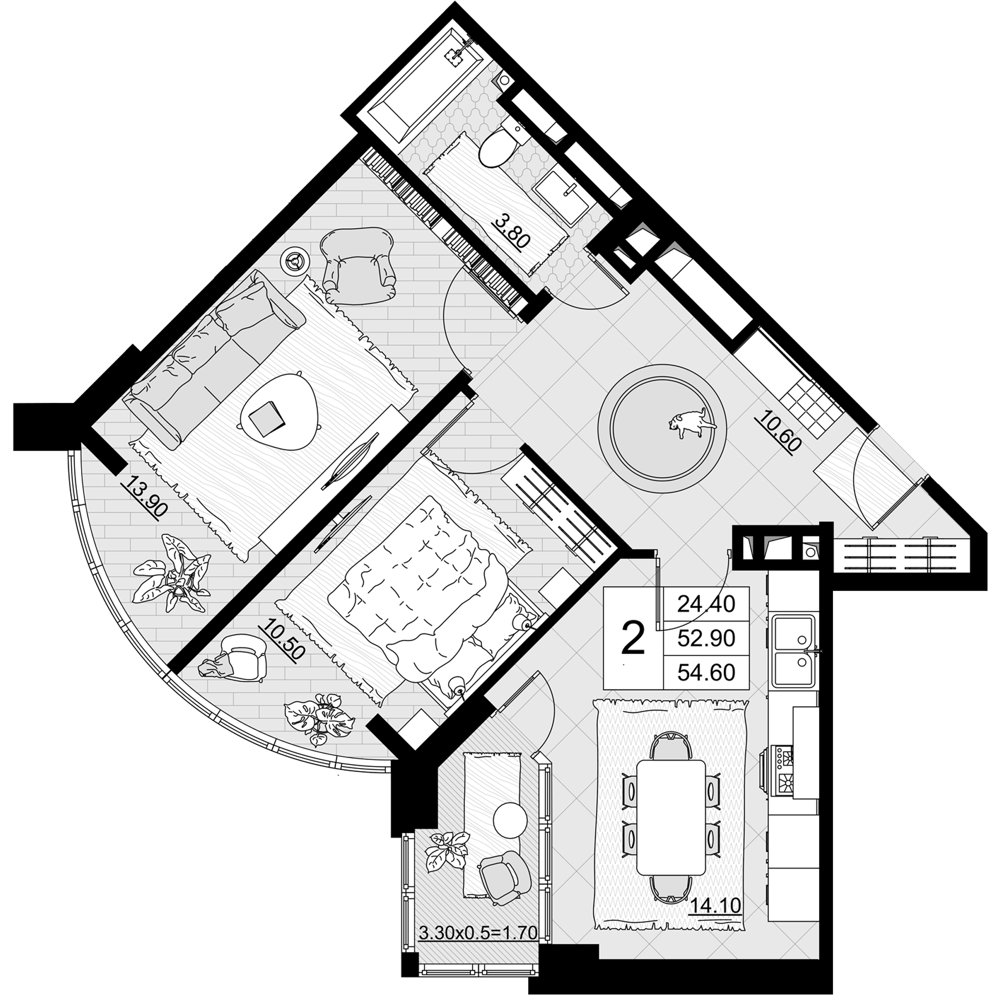 Продается 2-комн. квартира, 52.9 м²