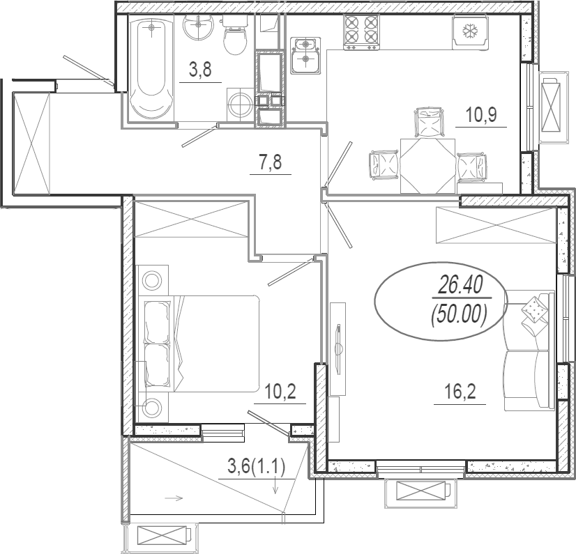 Планировка 48.9 м²