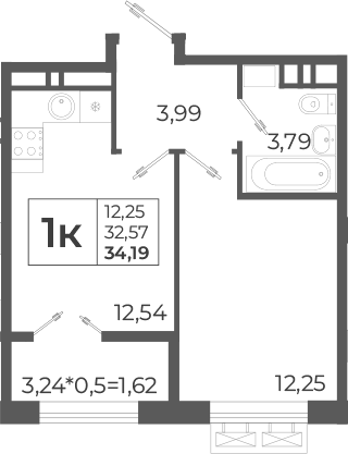 1-комн. · 34.87 м²