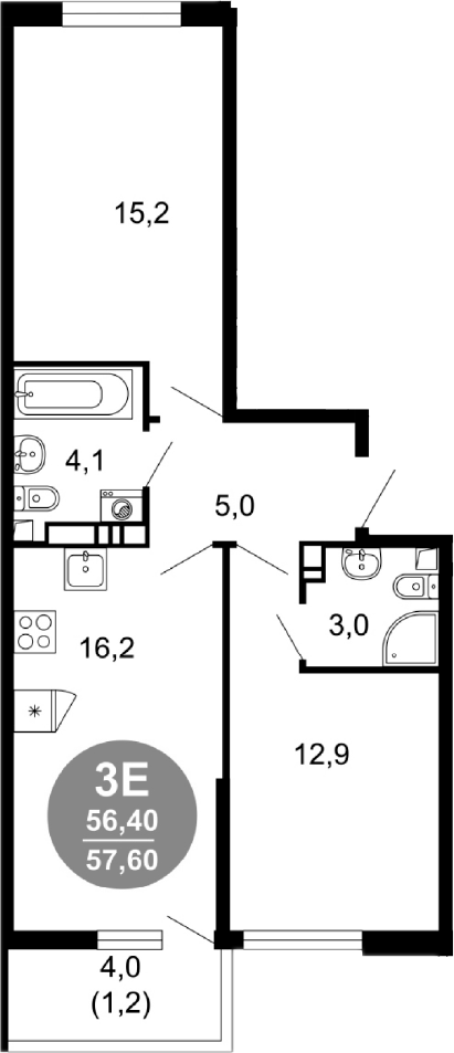 Продается 3-комн. квартира, 56.4 м²
