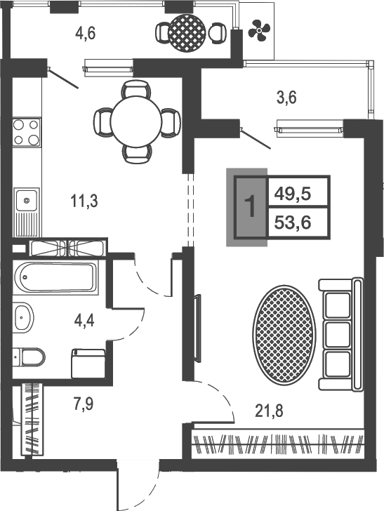 Планировка 45.4 м²