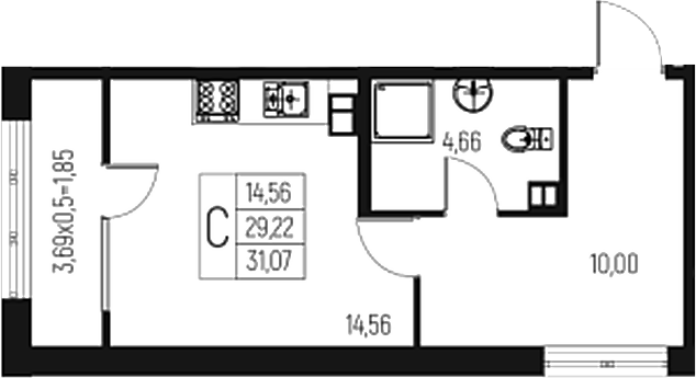 Продается 1-комн. квартира, 29.22 м²