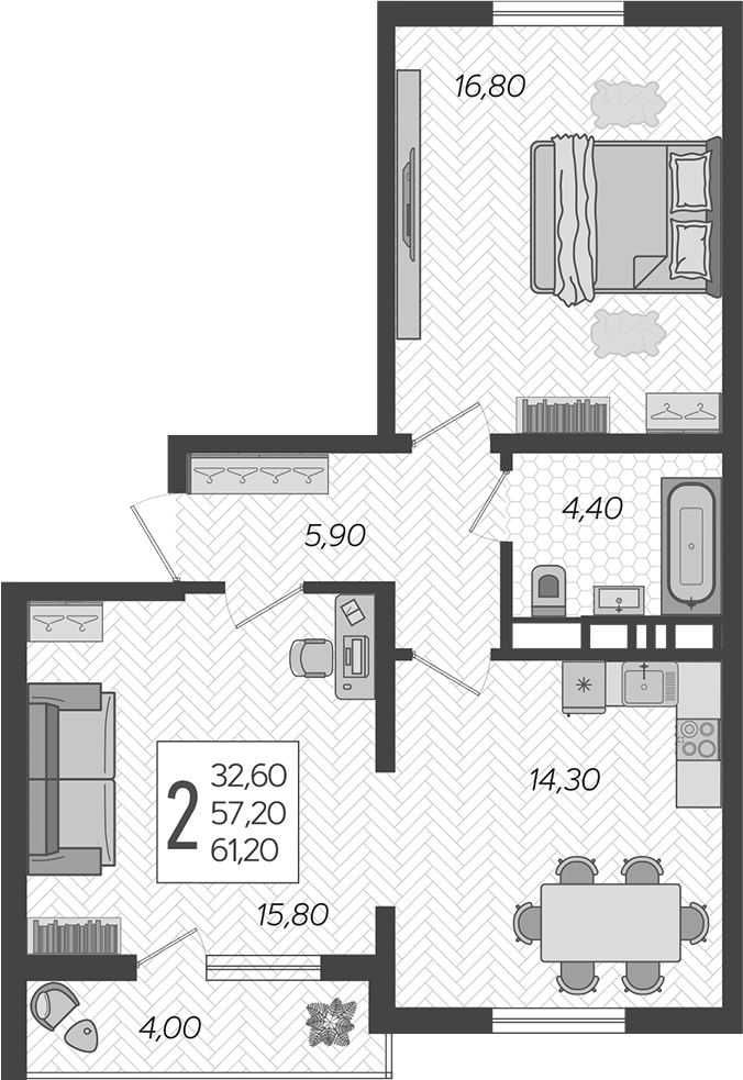 Планировка 57.2 м²