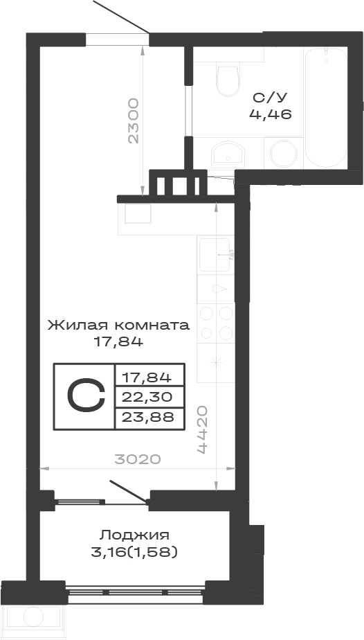 Планировка 22.3 м²