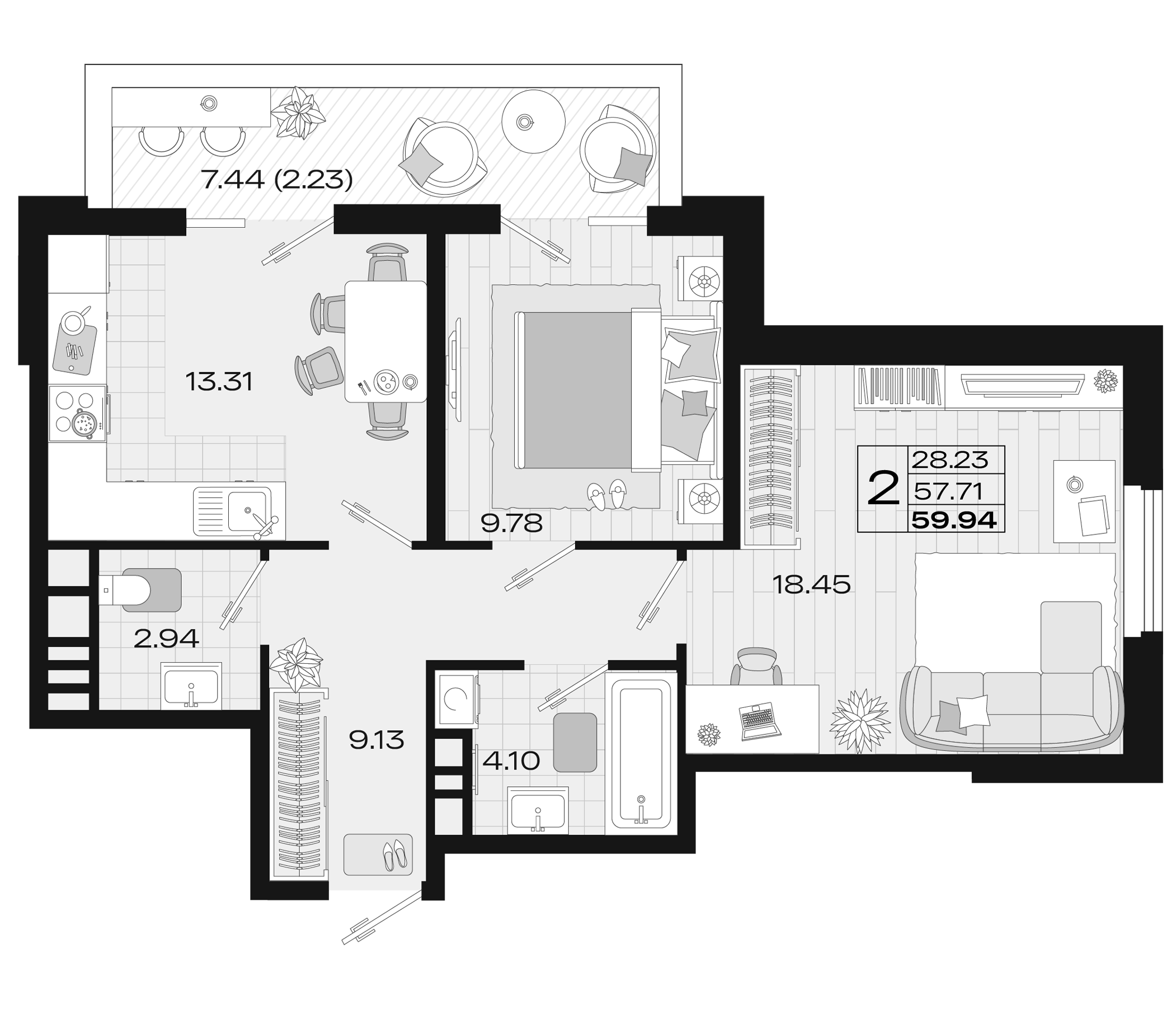 Планировка 58.47 м²