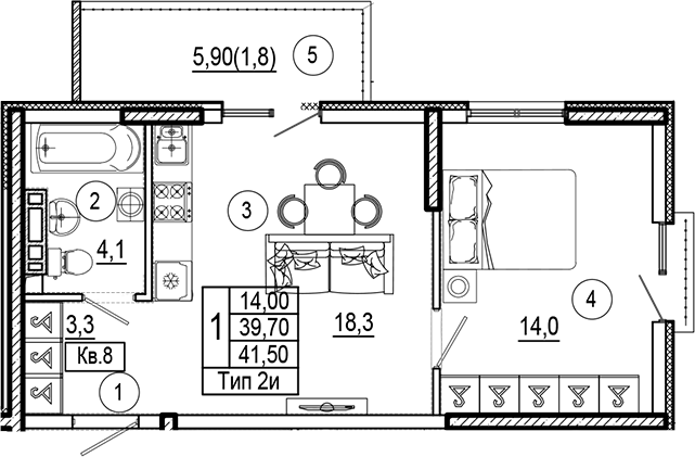 Планировка 39.7 м²