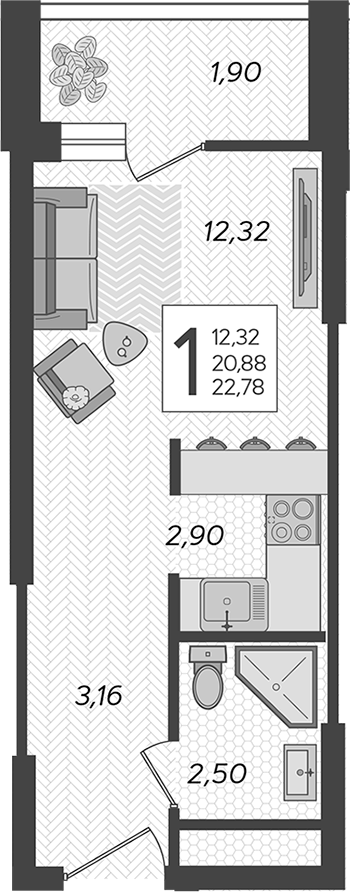Продается 1-комн. квартира, 20.88 м²