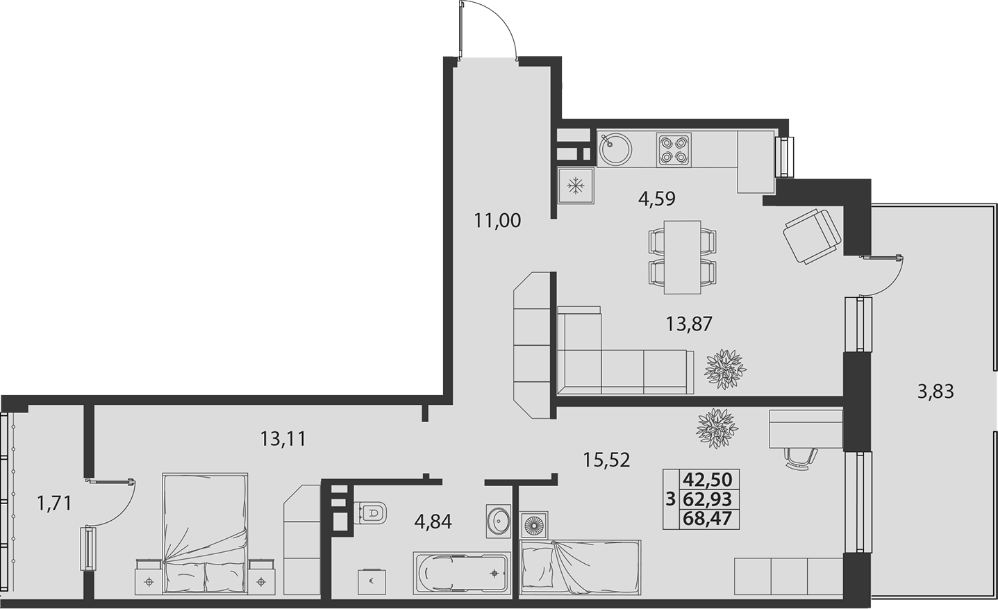 Планировка 62.93 м²