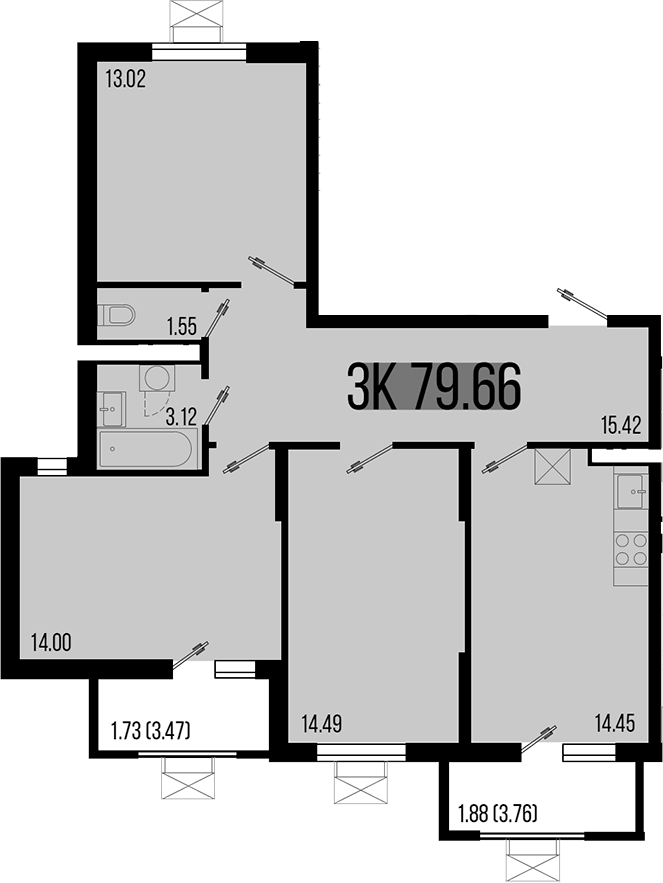 Продается 3-комн. квартира, 76.05 м²