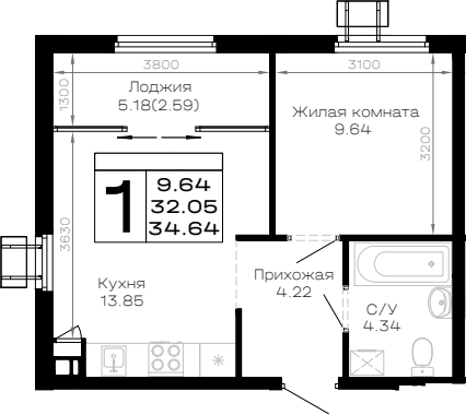 1-комн. · 32.05 м²