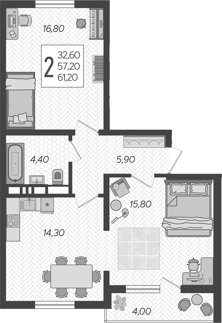 Продается 2-комн. квартира, 58.2 м²