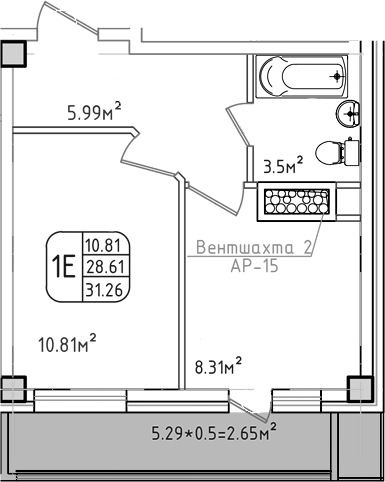 1-комн. · 28.61 м²