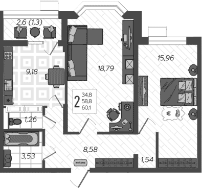 Продается 2-комн. квартира, 58.8 м²