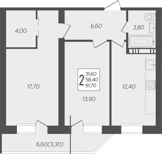 Планировка 58.4 м²