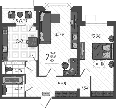 Продается 2-комн. квартира, 58.8 м²