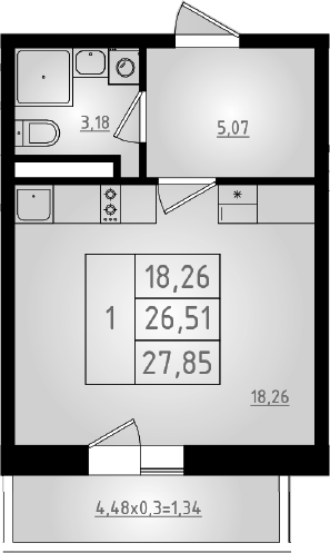 Планировка 26.51 м²