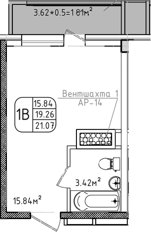Студия · 19.26 м²