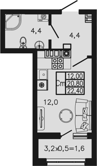 Планировка 20.8 м²