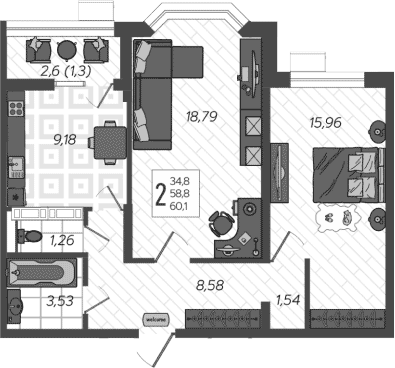 Планировка 58.8 м²