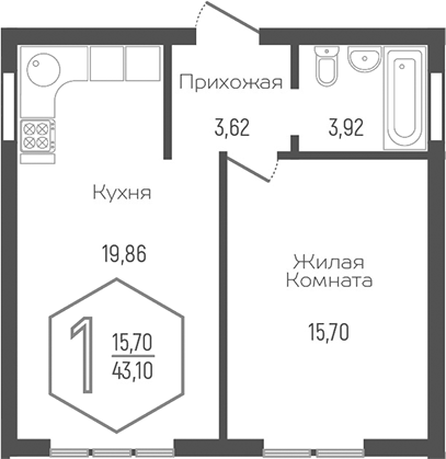 Планировка 43.1 м²
