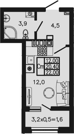 Планировка 20.4 м²