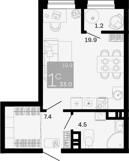 Продается 1-комн. квартира, 31.8 м²