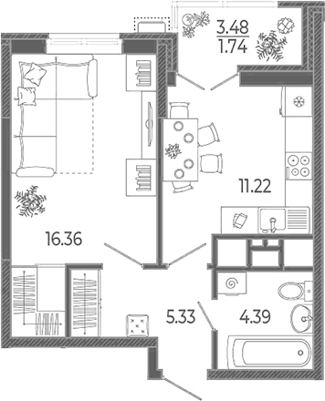 Планировка 37.3 м²