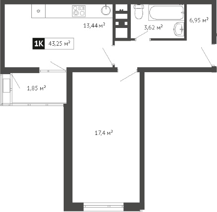 Планировка 43.26 м²