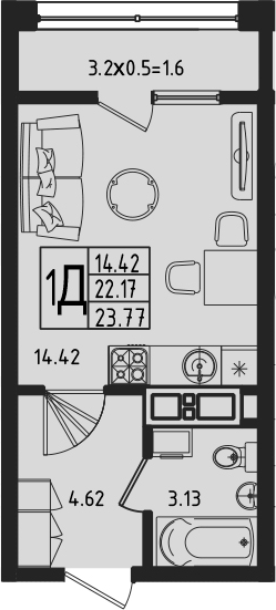 Студия · 22.17 м²