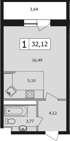 Продается 1-комн. квартира, 32.1 м²
