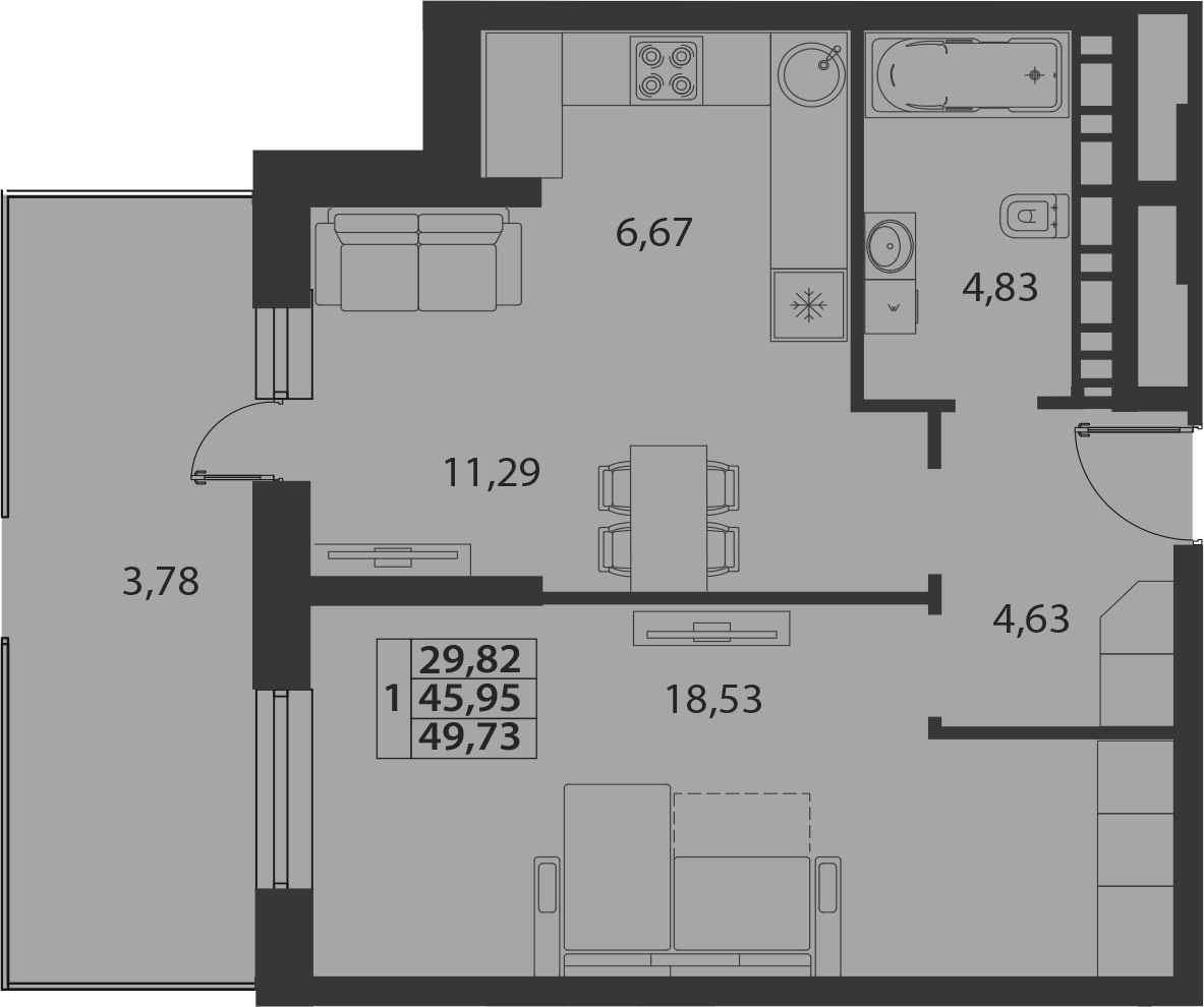 Планировка 45.95 м²