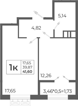 Продается 1-комн. квартира, 42.33 м²