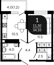 Планировка 34.2 м²