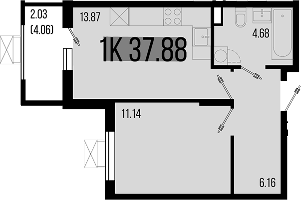 Продается 1-комн. квартира, 35.85 м²