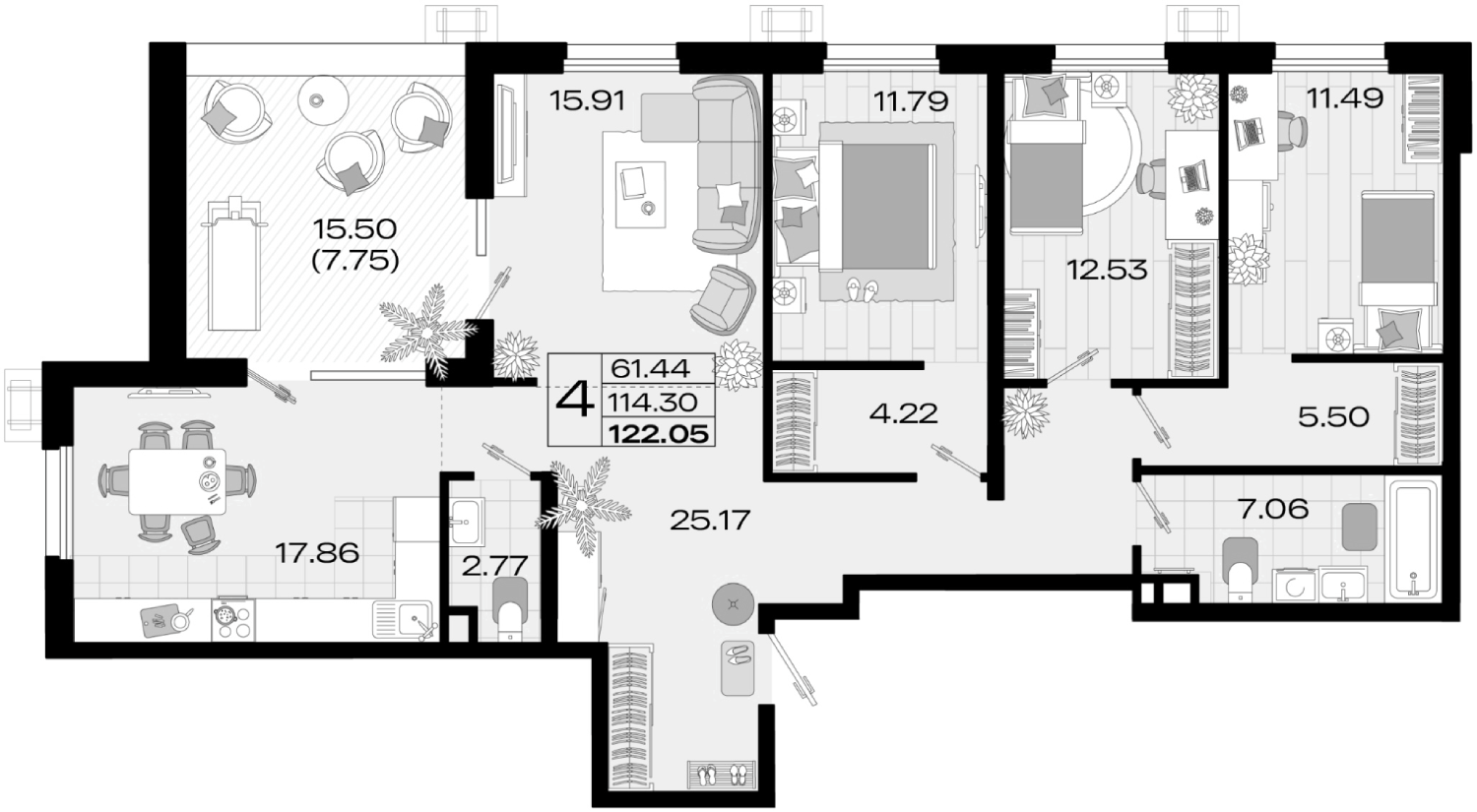 Планировка 114.91 м²