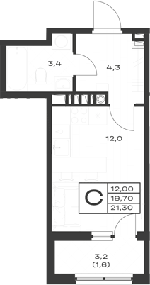 Студия · 19.7 м²