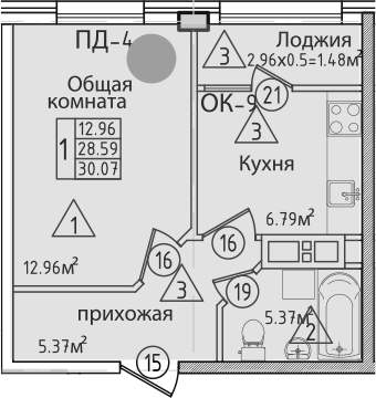 Планировка 30.32 м²