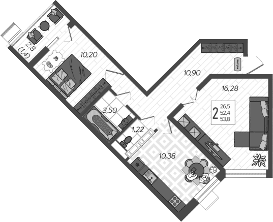 Планировка 52.4 м²