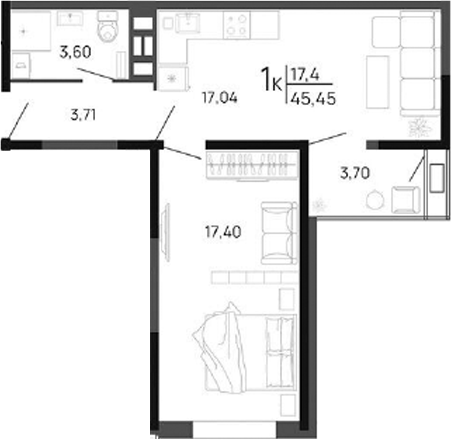 Планировка 41.75 м²