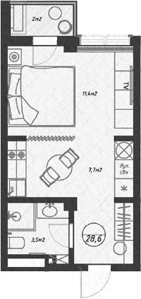 Планировка 26.6 м²
