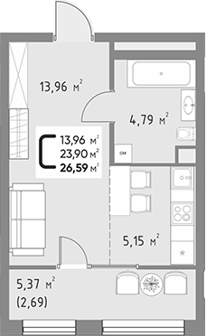Планировка 23.9 м²