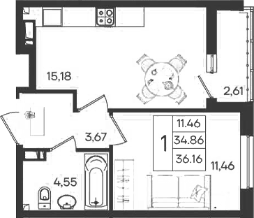 Планировка 34.85 м²