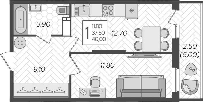 Планировка 37.5 м²