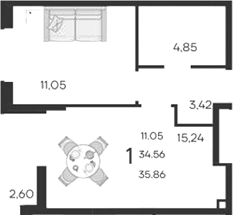 Планировка 34.56 м²