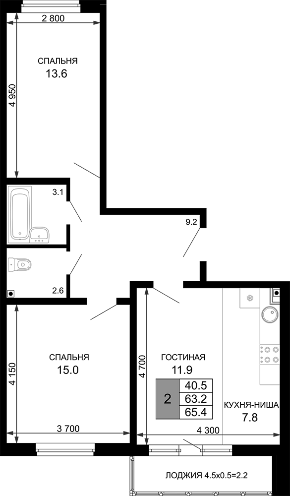 Планировка 63.2 м²