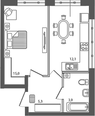 Планировка 36.3 м²