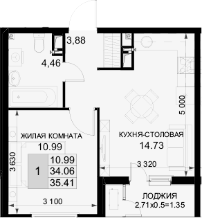 Планировка 34.06 м²