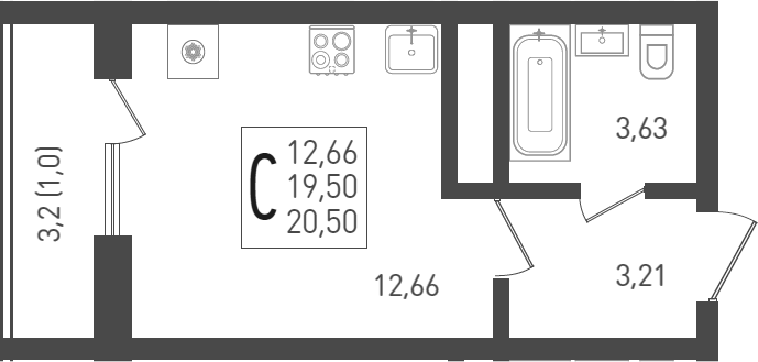 Планировка 20.6 м²
