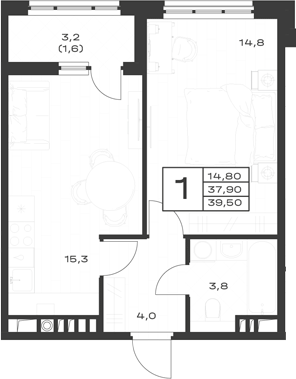 Планировка 37.9 м²